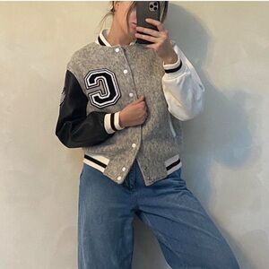 New White and Black Varsity Jacket Size S